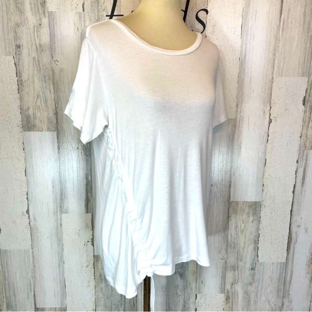 AllSaints White Lyocell Drawstring Ruched Tee Shirt Medium